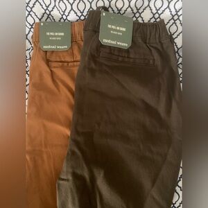 NWT Mens Lot of 2 Mutual Weave Pull-On Chino Pants in Brown and Tan